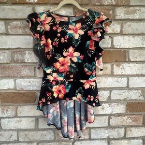 Yoyo 5 Floral Asymmetrical Shirt Top
